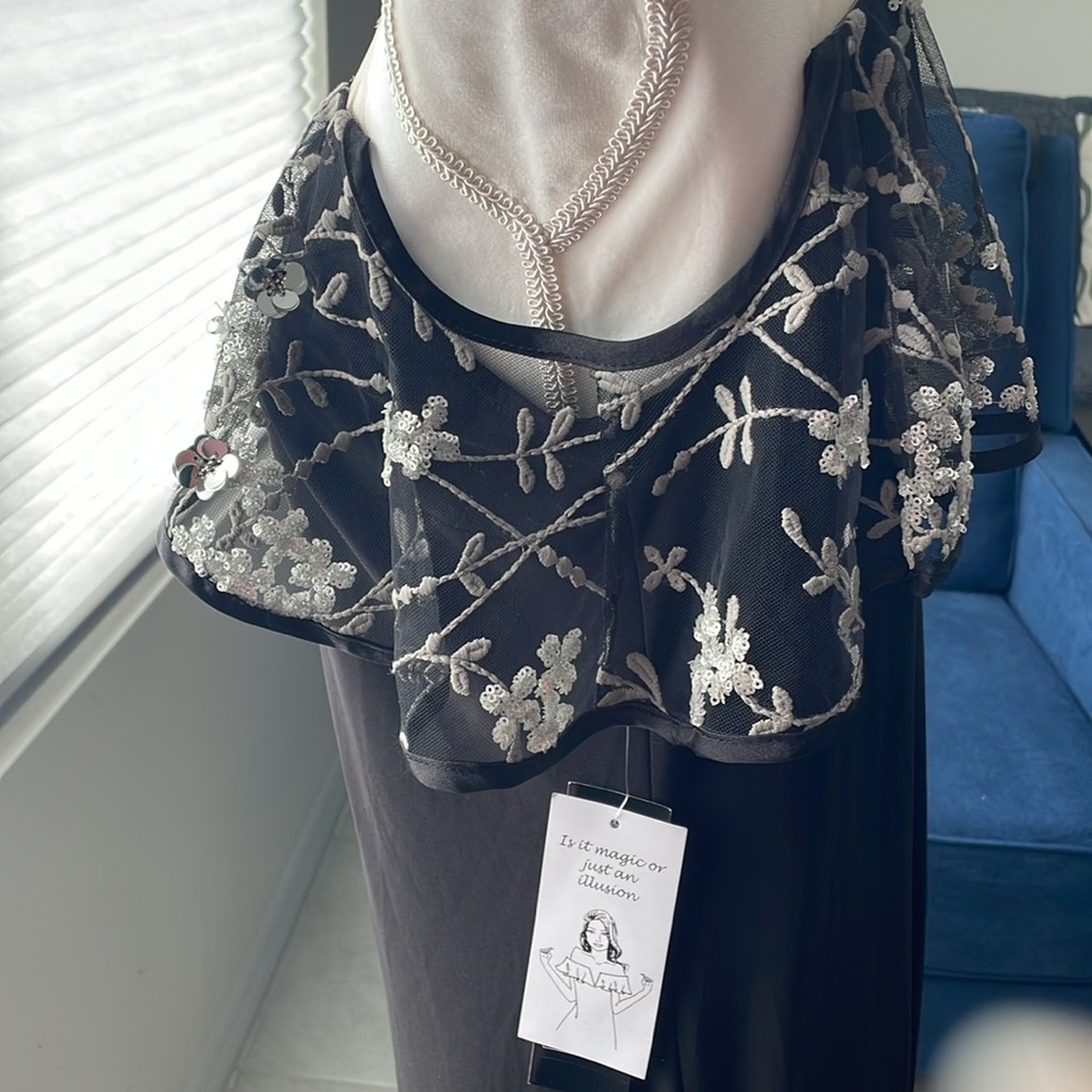 NWT - MSK Black illusion off shoulder evening dress. Size: medium. - Picture 6 of 8